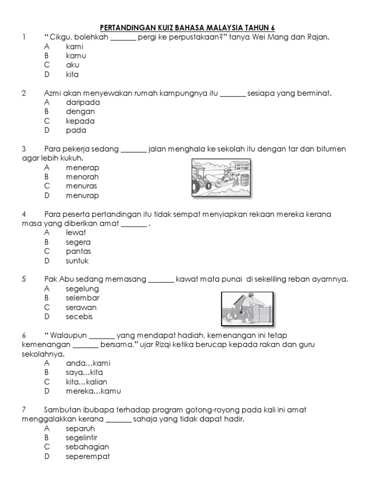 Pertandingan Kuiz Bahasa Malaysia Tahun 6 Pdf