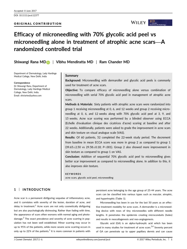 Efficacy of Microneedling With 70 Glycolic Acid Peel PDF Scar