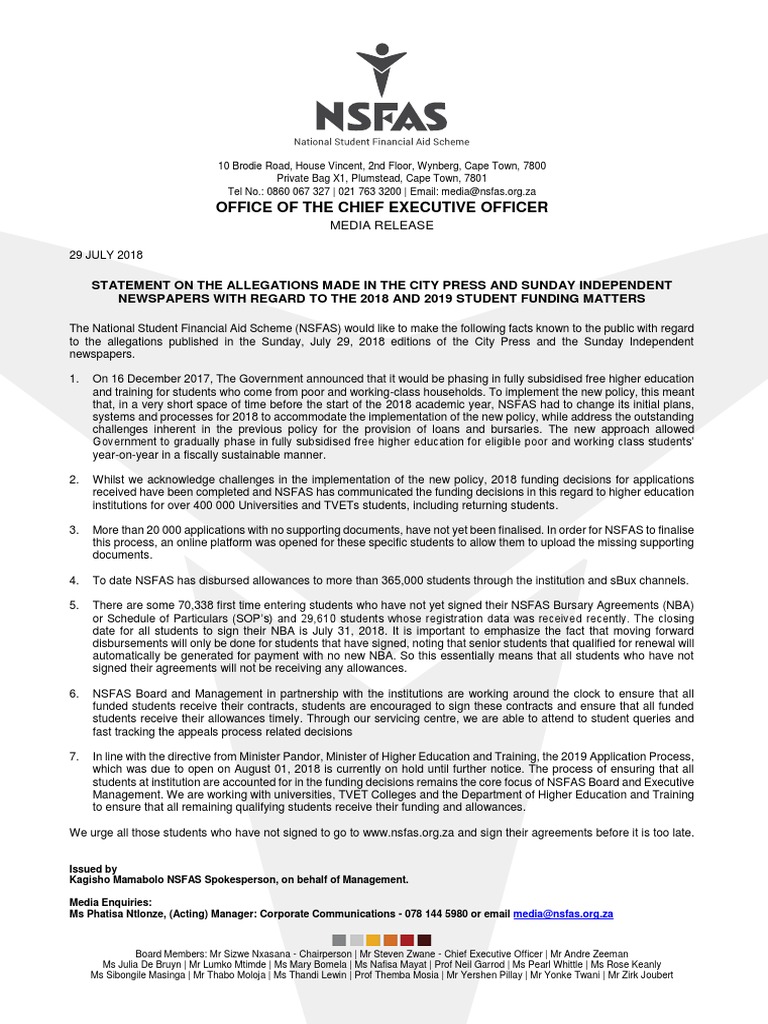 NSFAS Response to 2018 Funding Allegations | PDF | Public Sphere ...