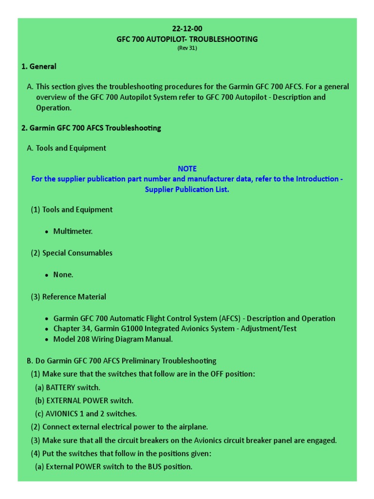 Troubleshooting the Garmin GFC 700 Autopilot System Procedures for