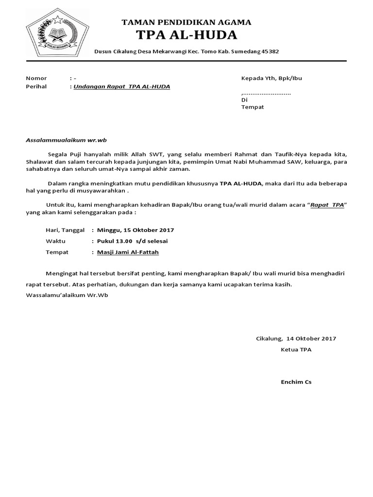 Contoh Surat Undangan Rapat Wali Murid Sd - Contoh Surat Resmi Undangan Perpisahan Sekolah Dasar Contoh Surat - Bapak/ ibu wali siswa kelas vi.
