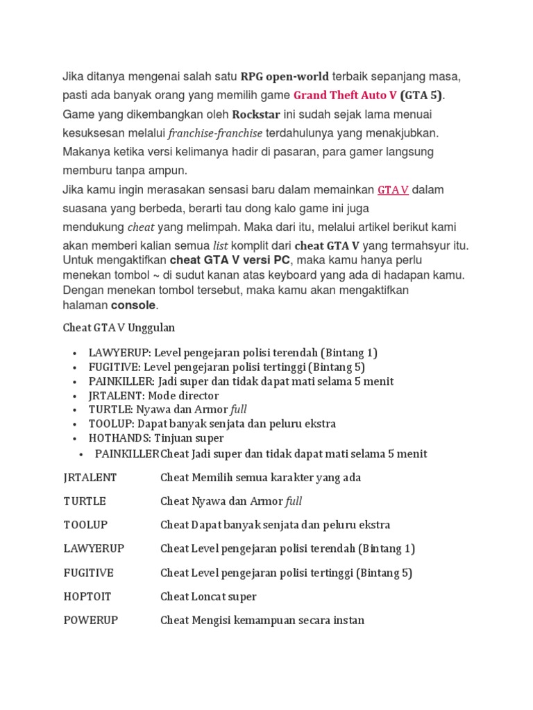 Cheat Gta V PC PDF