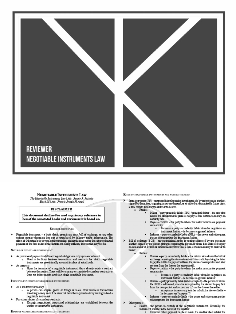 Overview of Negotiable Instruments Law | PDF | Negotiable Instrument ...