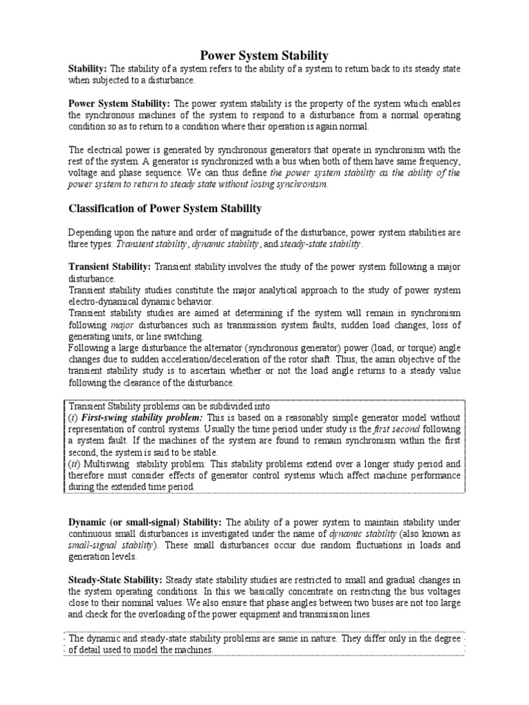 Power System Stability Overview | PDF | Steady State | Quantity