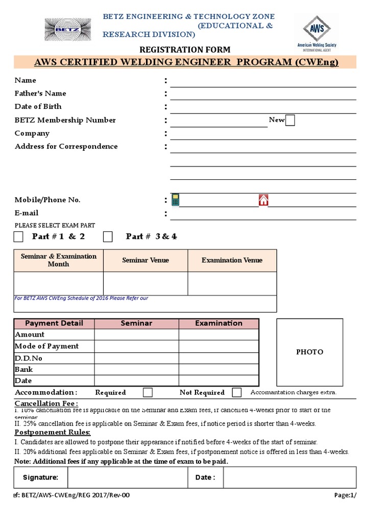 AWS CWEng Training Registration Form | PDF
