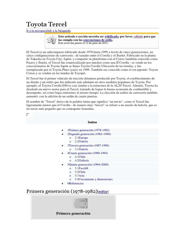 Toyota Tercel - Historia | PDF | Estilos de carrocería | Vehículos con ...