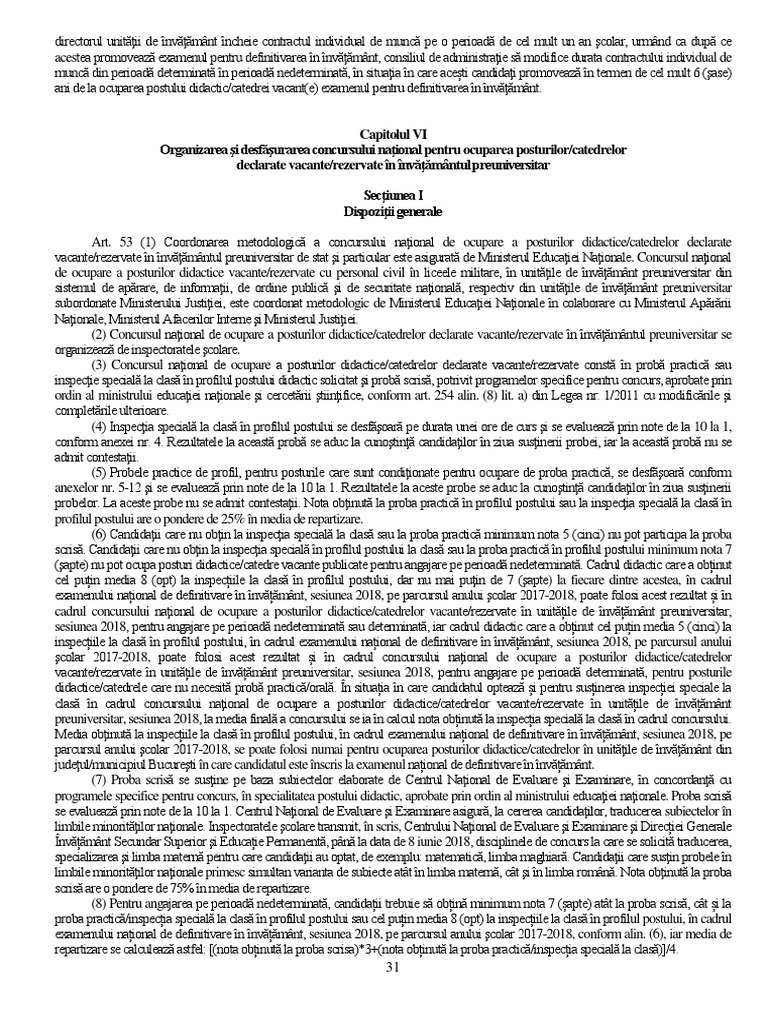Extras Din Metodologie Concurs De Titularizare