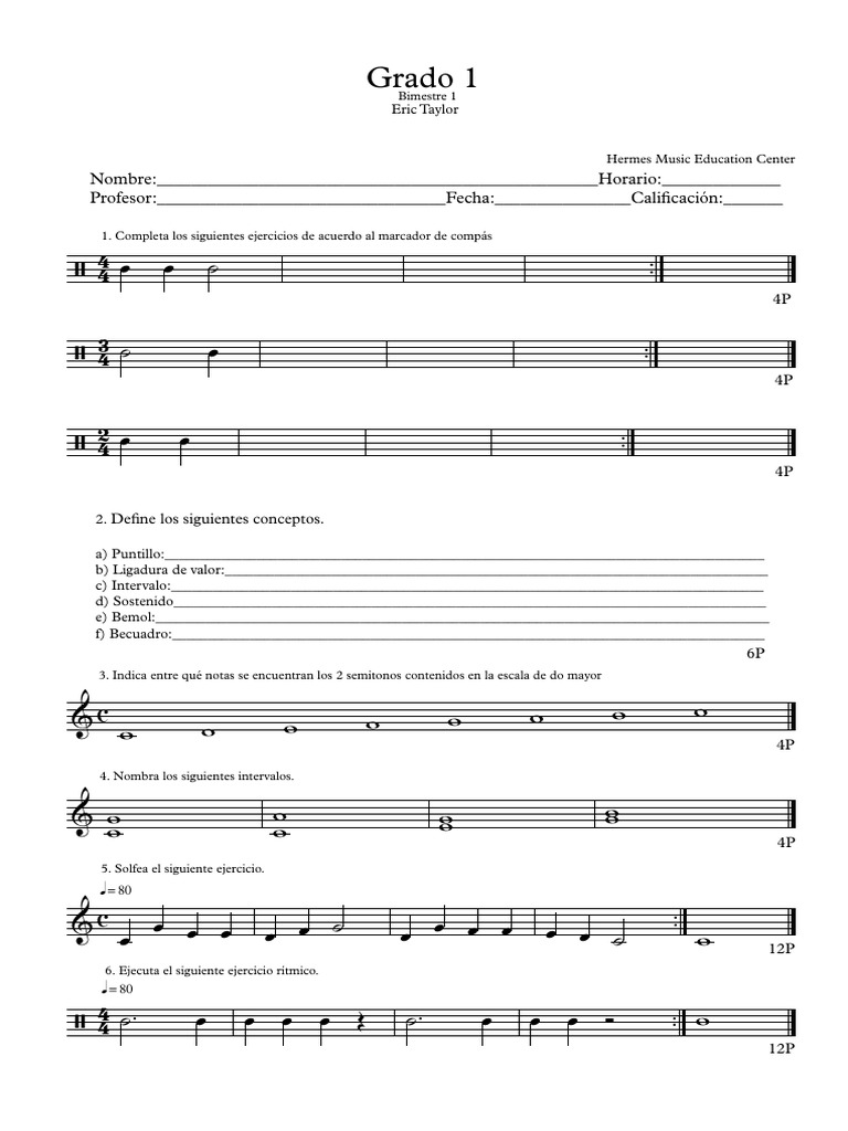 Vanesa Cordantonopulos Curso Completo De Teoría De La Música Grado 1 - Bimestre 1 - Eric Taylor | PDF | Teoría musical | Música clásica