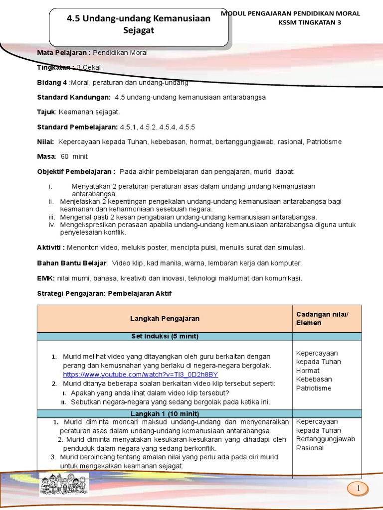 RPH Lengkap P.moral Tingkatan 3 - 4.5 Undang-Undang Kemanusiaan 