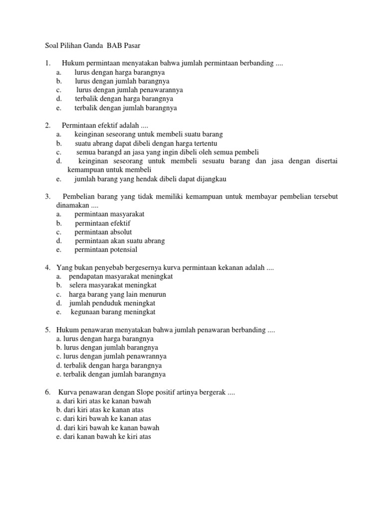 Soal Pilihan Ganda Bab Pasar