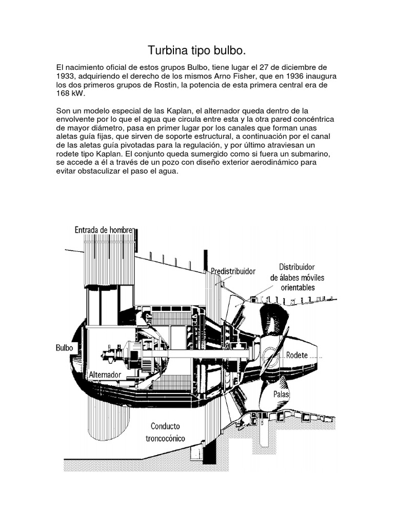Funcionamiento y Partes de Turbinas Bulbo | PDF | Turbina | Agua
