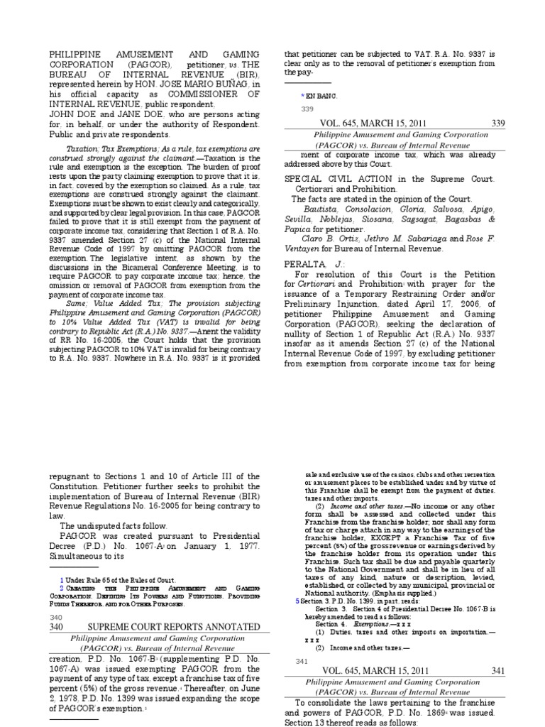 Philippine Amusement and Gaming Corporation (PAGCOR) vs. Bureau of