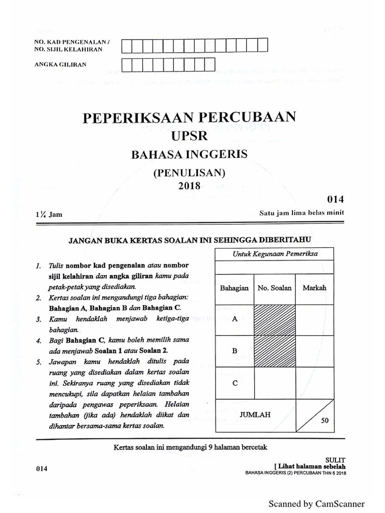 Soalan Percubaan Upsr 2018 Bahasa Inggeris Negeri Kelantan Kertas 1 Pdf