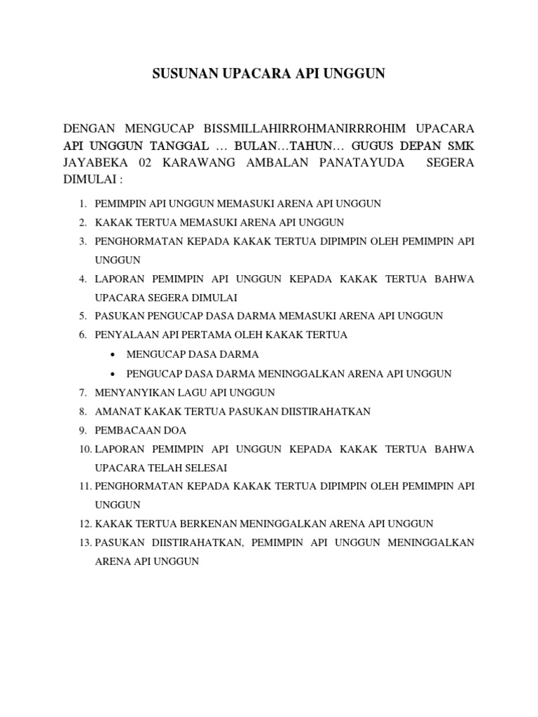 Susunan Upacara API Unggun