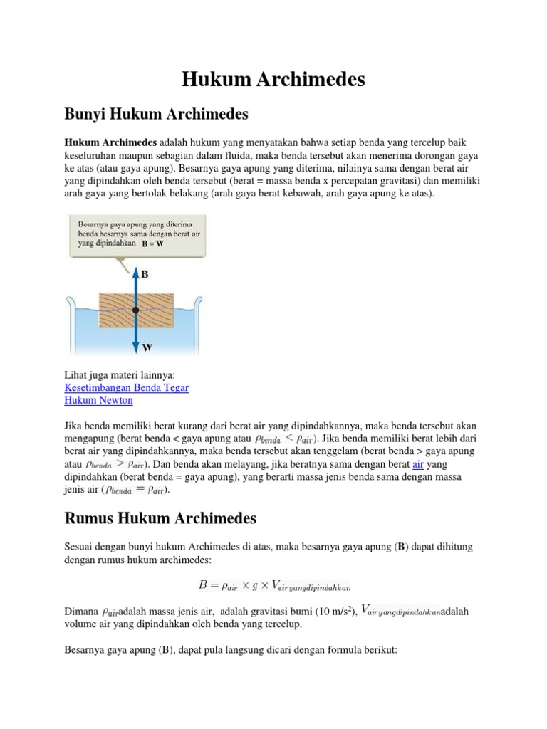 Rumus Hukum Archimedes