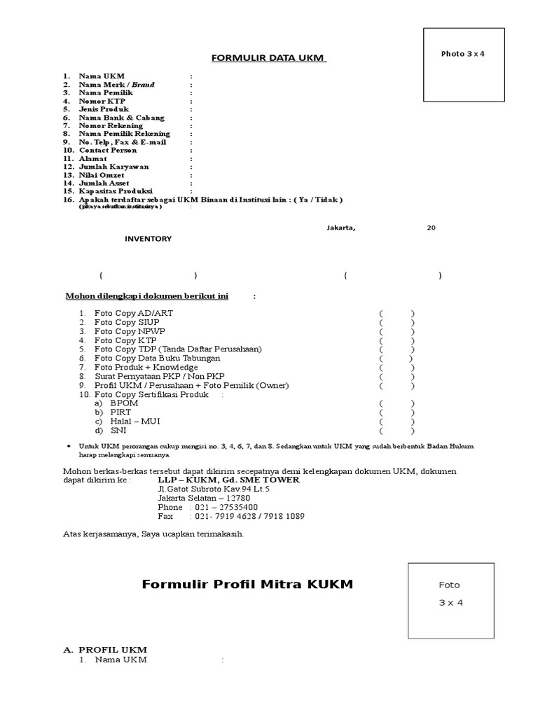 Formulir Pendaftaran Data UKM 2024 | PDF