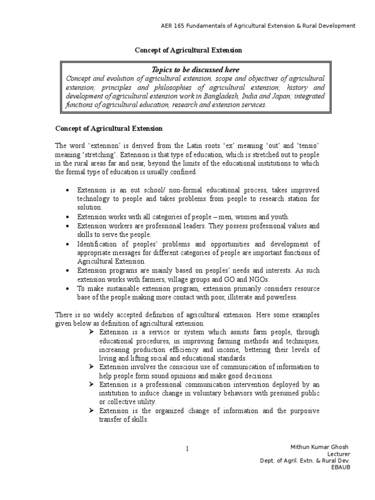 Understanding Agricultural Extension Concepts | PDF | Agriculture