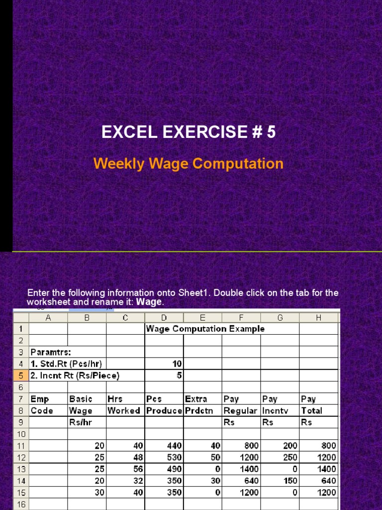 Excel Exercise # 5: Weekly Wage Computation | PDF | Computer Science ...