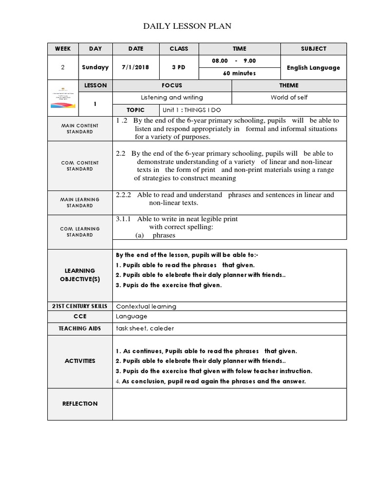 Daily Lesson Plan: Main Content Standard | PDF | Phonics | English Language