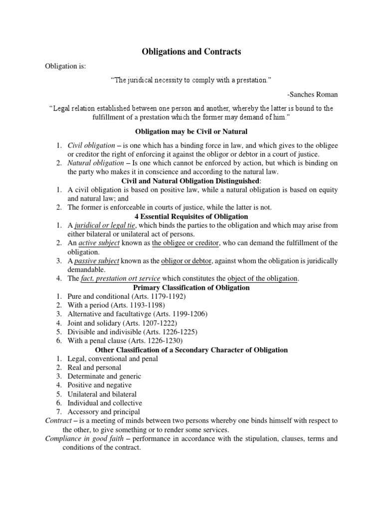 Obligations and Contracts Overview | PDF