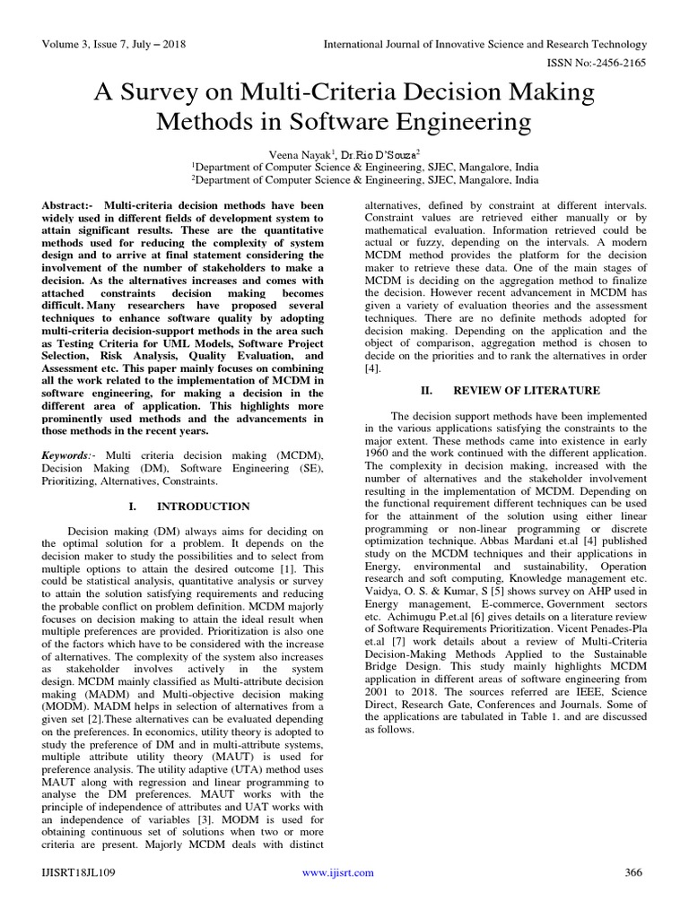 A Survey On Multi Criteria Decision Making Methods in Software ...