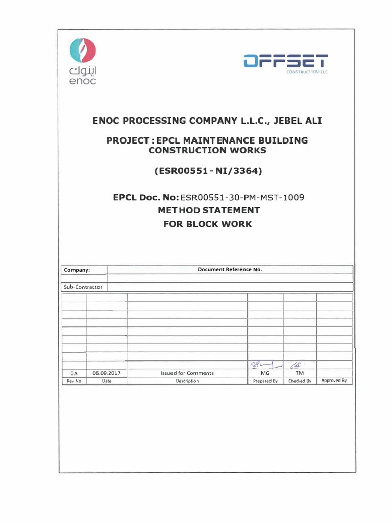 Method Statement for Block Work | PDF | Concrete | Mortar (Masonry)
