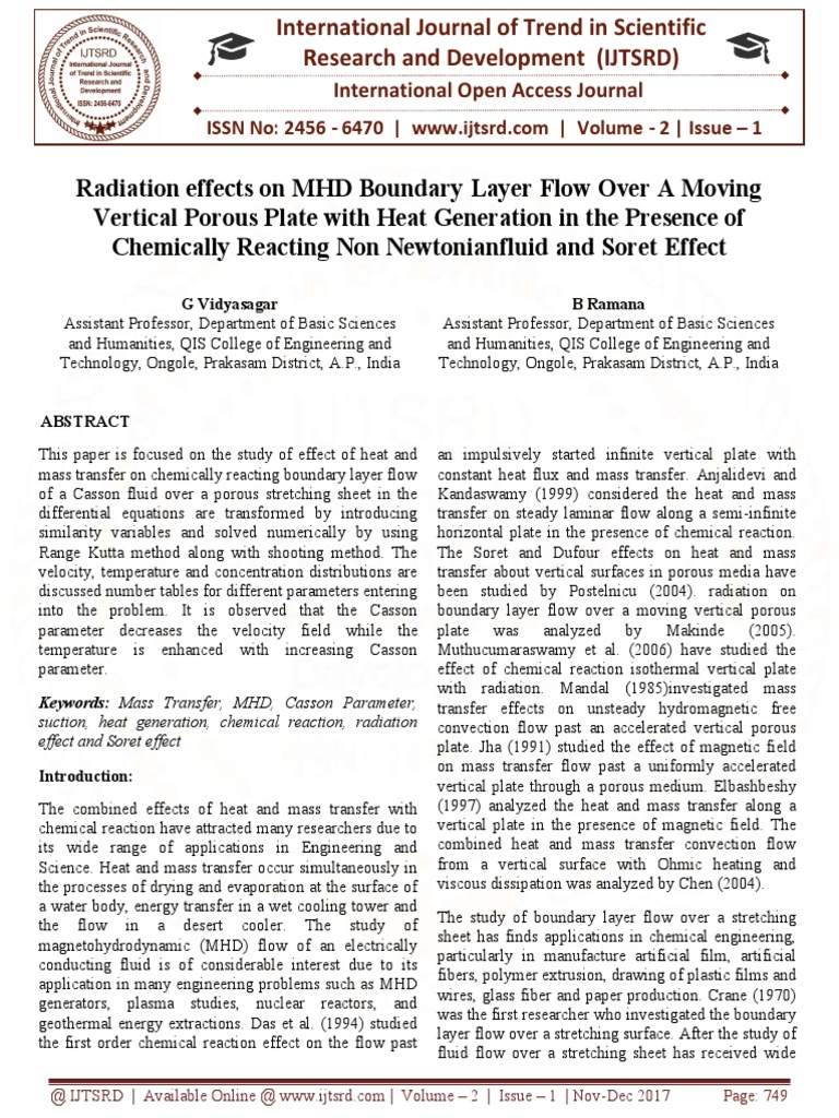 MHD Flow Over Porous Plate with Heat Generation | PDF | Boundary Layer ...