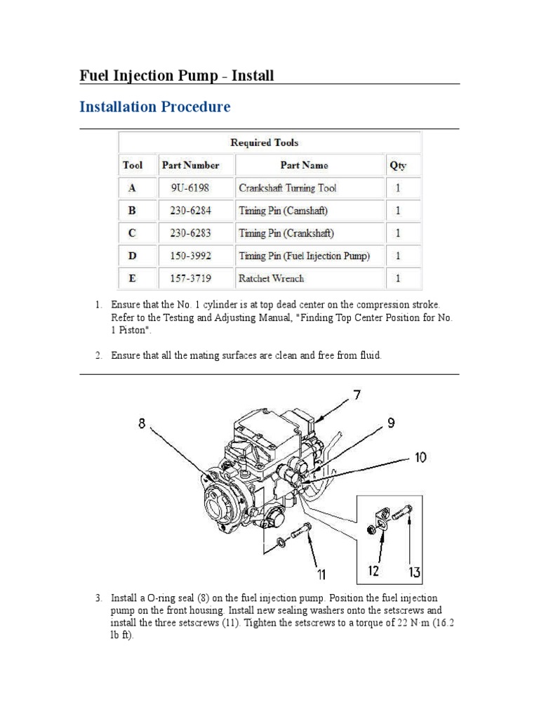 Fuel Injection Pump Installation Guide | PDF | Nut (Hardware ...