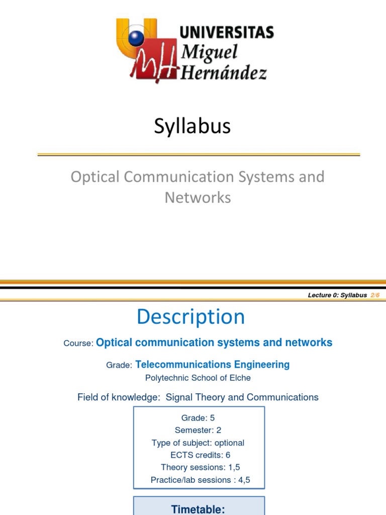 Syllabus Optical Communication Systems and Networks PDF