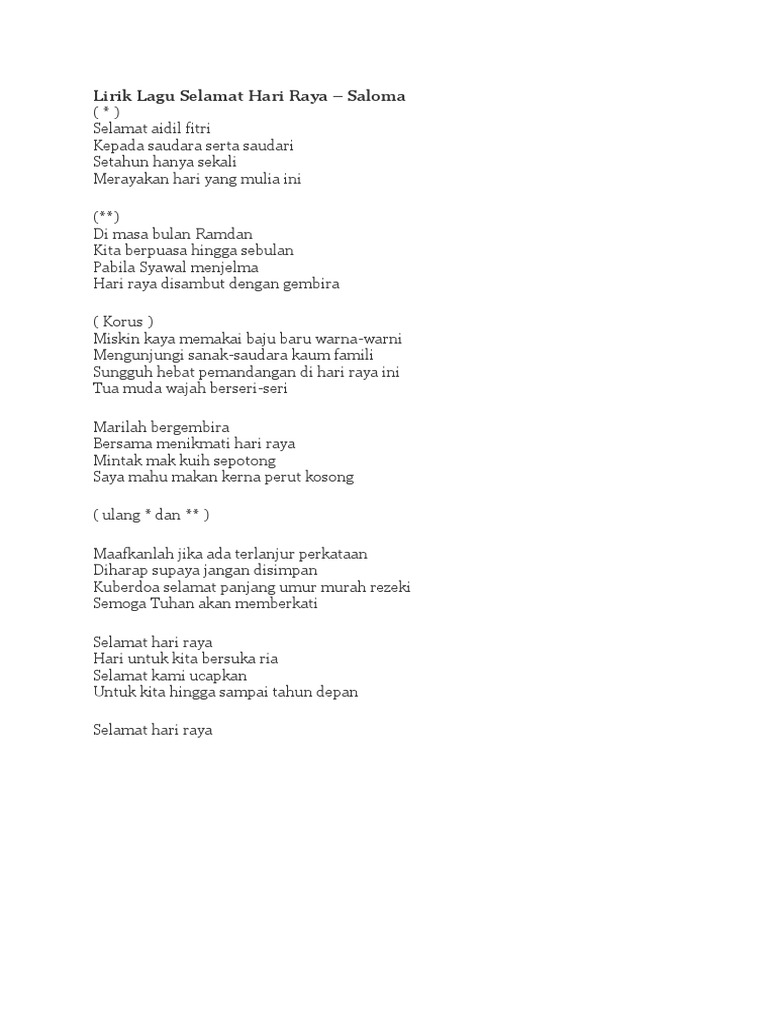 Lirik Lagu Selamat Hari Raya Pdf