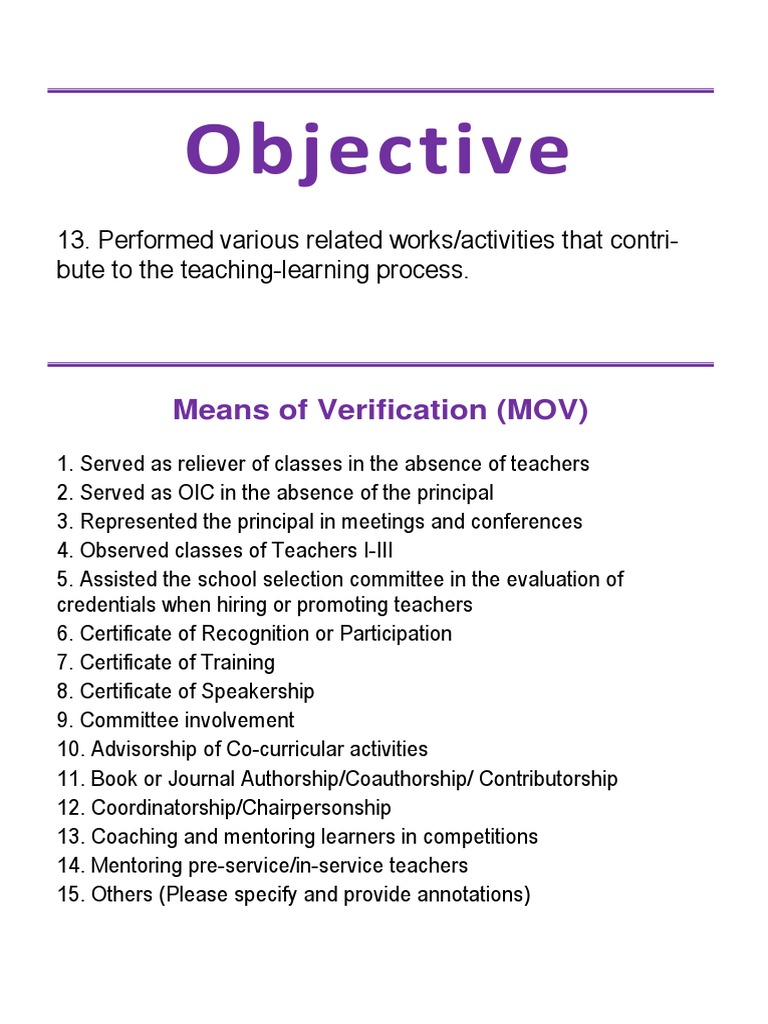 Objective: 13. Performed Various Related Works/activities That Contri ...