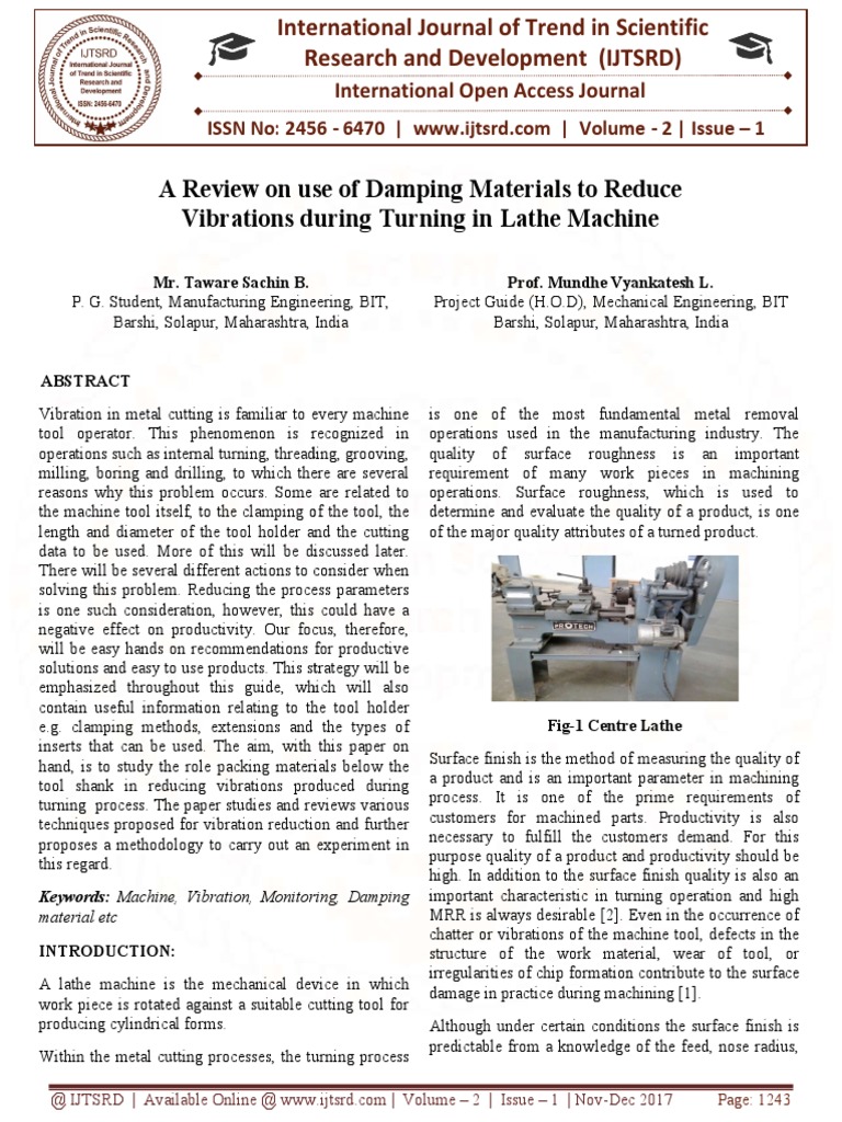 A Review On Use of Damping Materials To Reduce Vibrations During