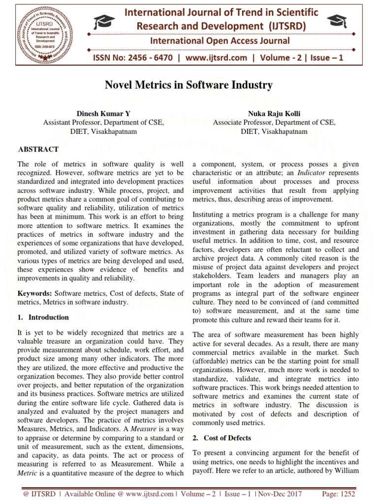 Novel Metrics in Software Industry | PDF | Reliability Engineering ...