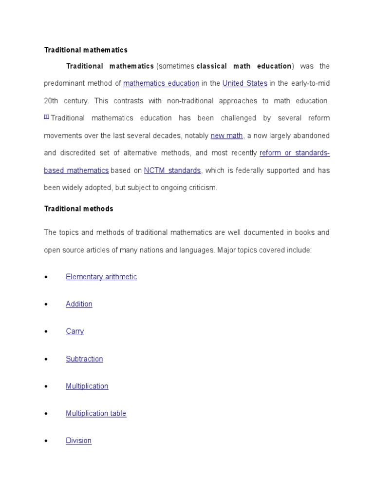 Overview of Traditional Mathematics Education | PDF | Teaching ...