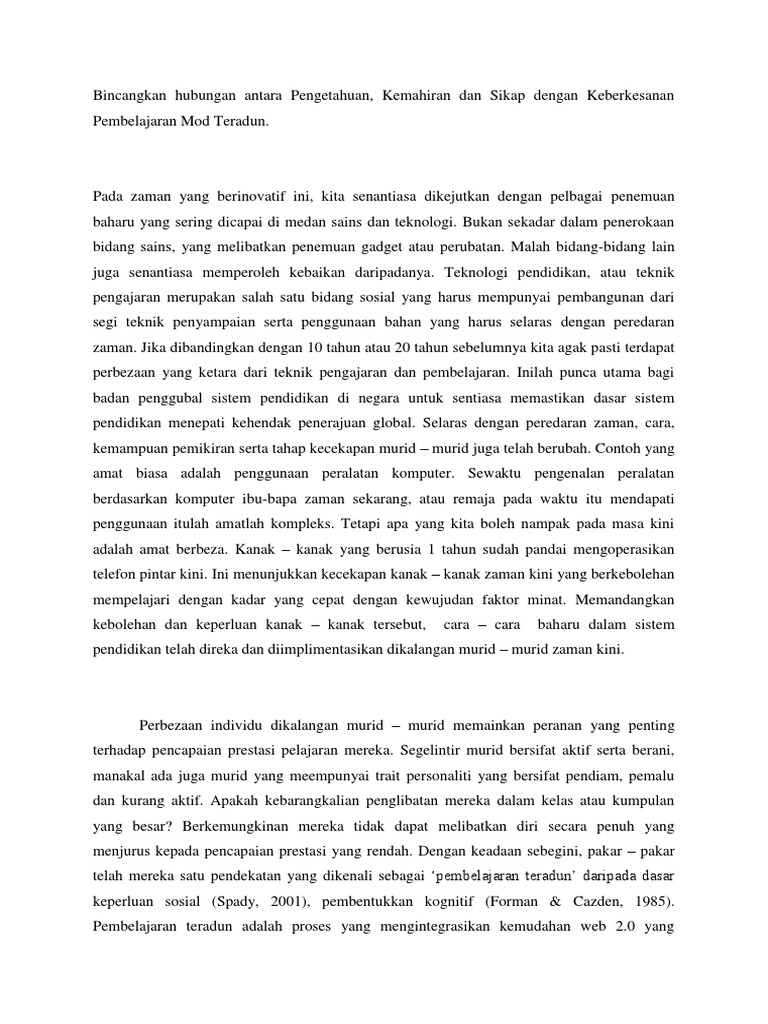 Bincangkan Hubungan Antara Pengetahuan Kemahiran Dan Sikap Dengan Keberkesanan Pembelajaran Mod Teradun Pdf