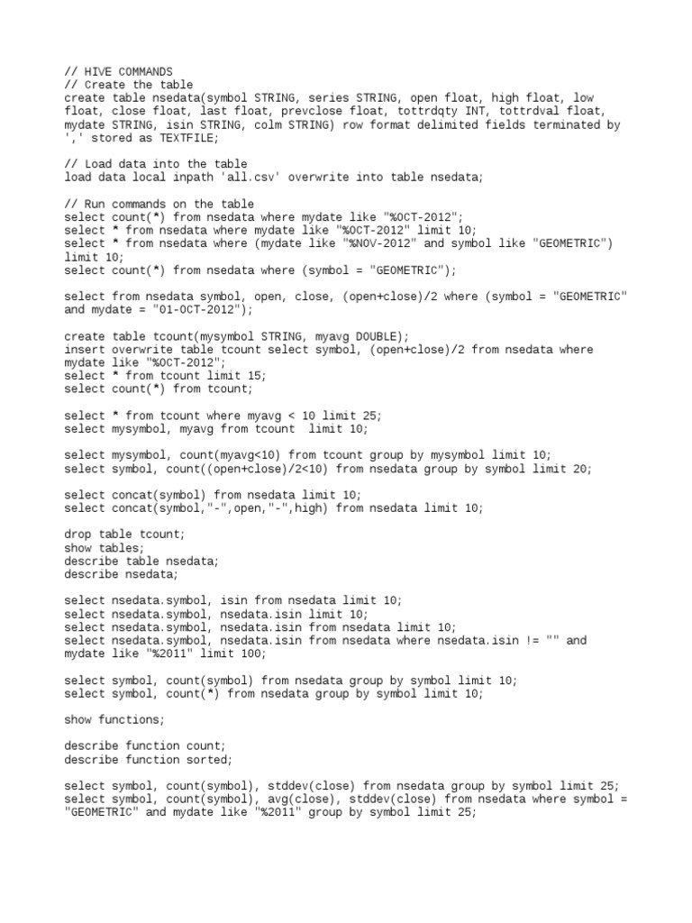 Hive Commands | PDF | String (Computer Science) | Computer Data