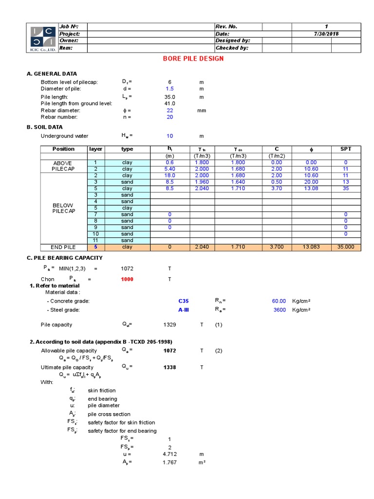 Bore Pile Design and Capacity Analysis | PDF | Deep Foundation | Sand