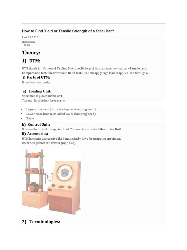 Calculating Yield Strength of Steel Bar | PDF | Ultimate Tensile ...