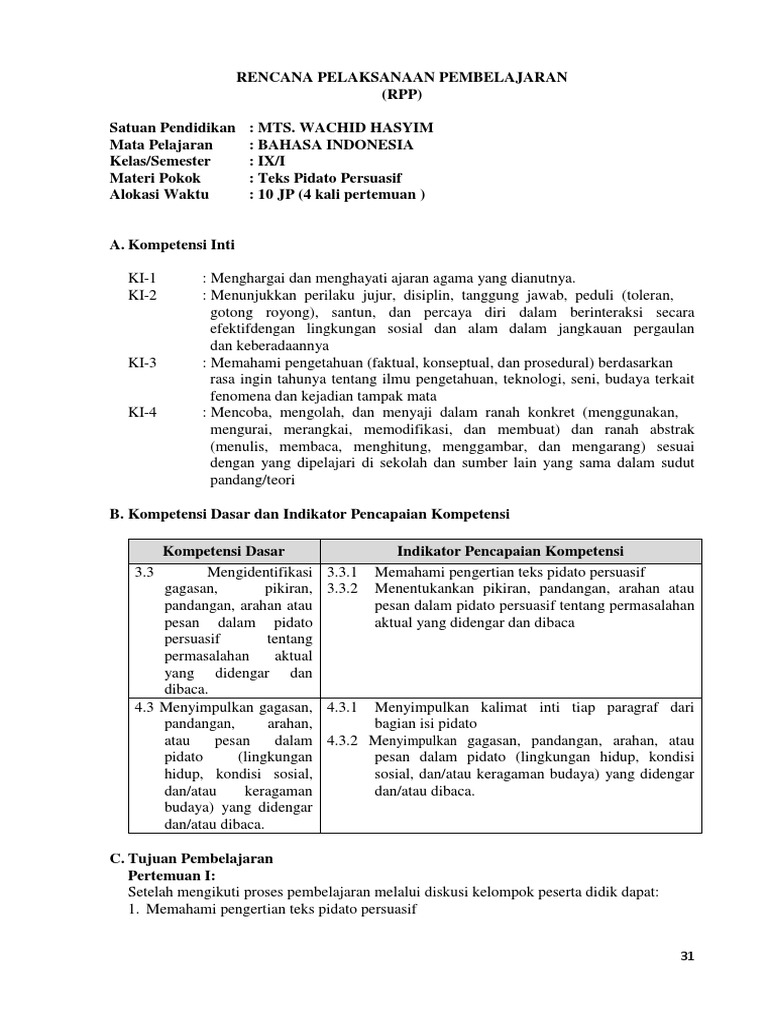 RPP Teks Pidato Persuasif PDF