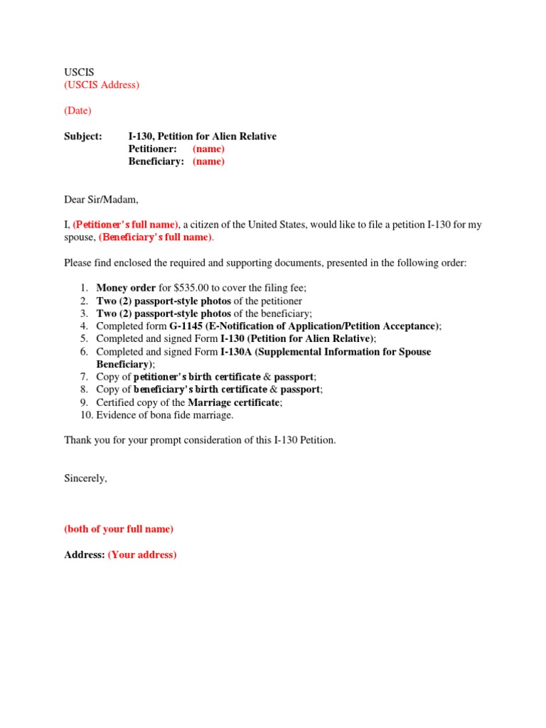 cover letter for i 130 for parents