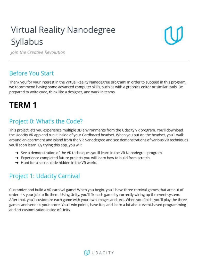 Virtual Reality Nanodegree Syllabus TERM 1 PDF