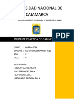 Informe Reconocimiento de Minerales en Gabinete Grupo 2 Ingenieria de Minas