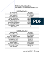 Daftar Kamar LKMM Lokal Fakultas Kedokteran Universitas Yarsi 2016
