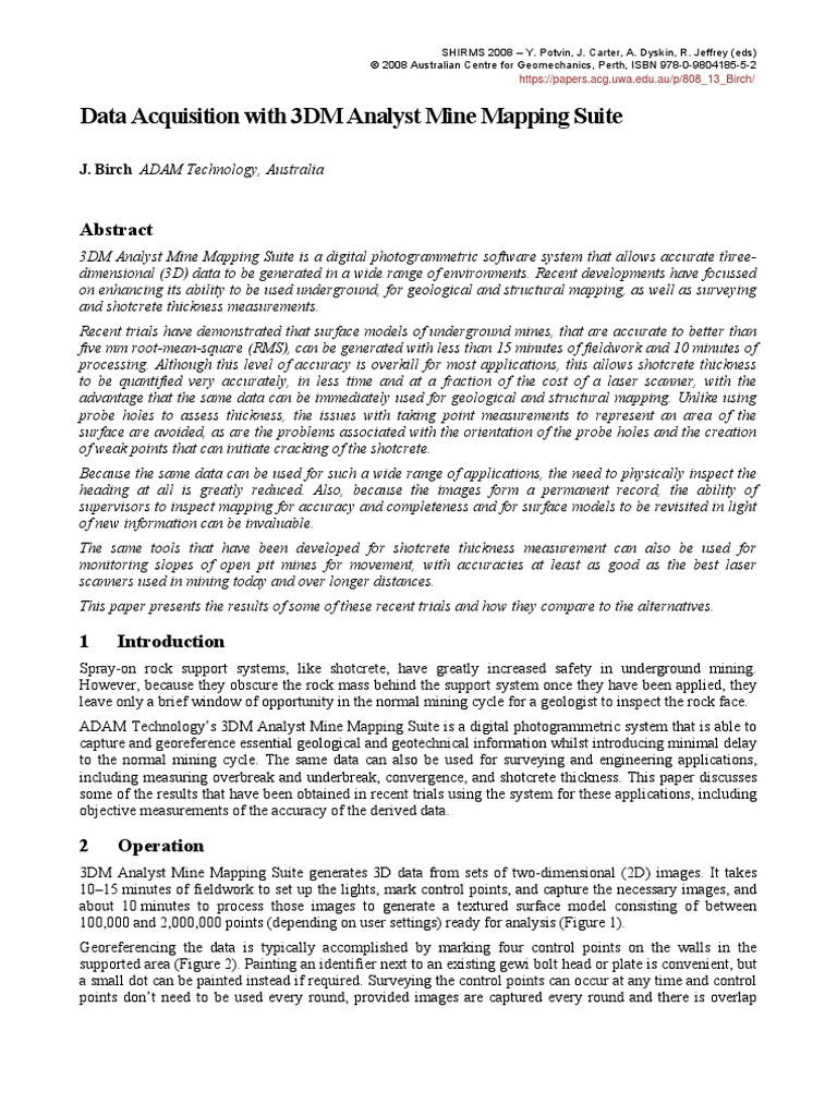 Data Acquisition With 3DM Analyst Mine Mapping Suite: J. Birch ADAM ...