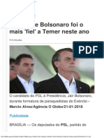 Partido de Bolsonaro Foi o Mais 'Fiel' A Temer Neste Ano