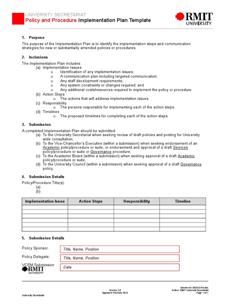 Implementation Plan Template Guide | PDF