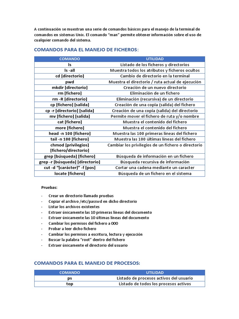 Comandos Unix Básicos y Ejemplos | PDF | Archivo de computadora ...