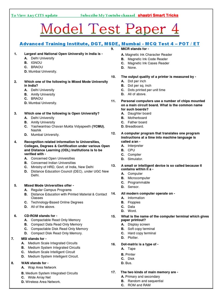 Model Test Paper 1 | PDF | Computer Data Storage | Printer (Computing)