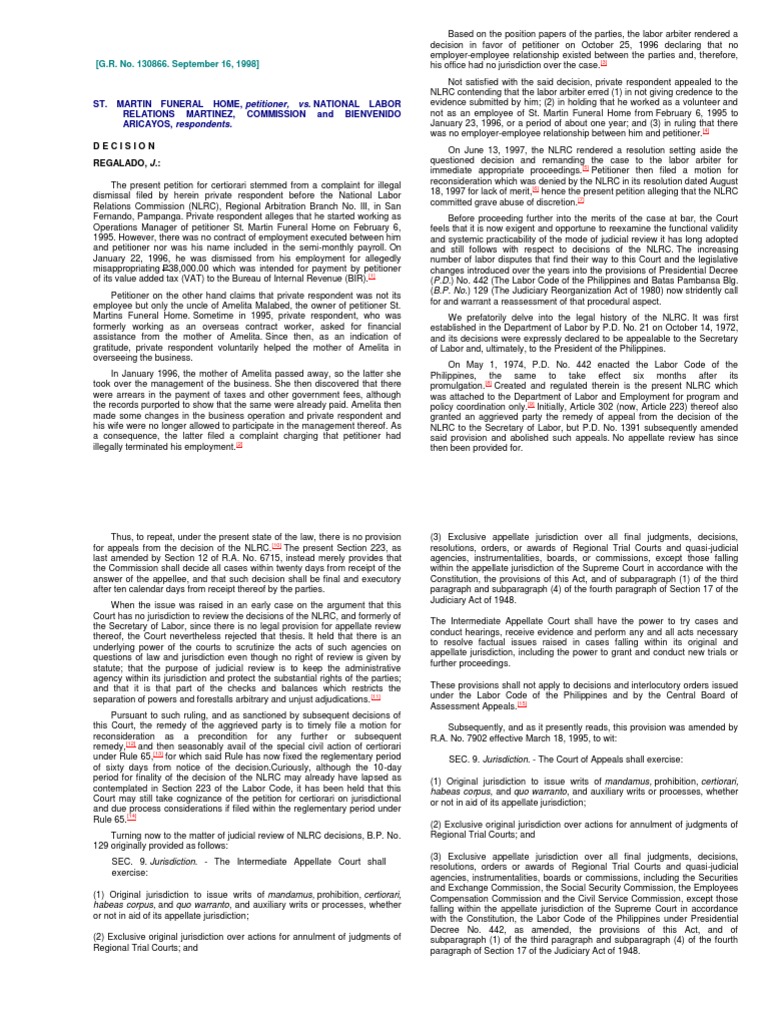 St. Martin Funeral Homes vs. NLRC, G.R. No. 130866, Sept. 16, 1998