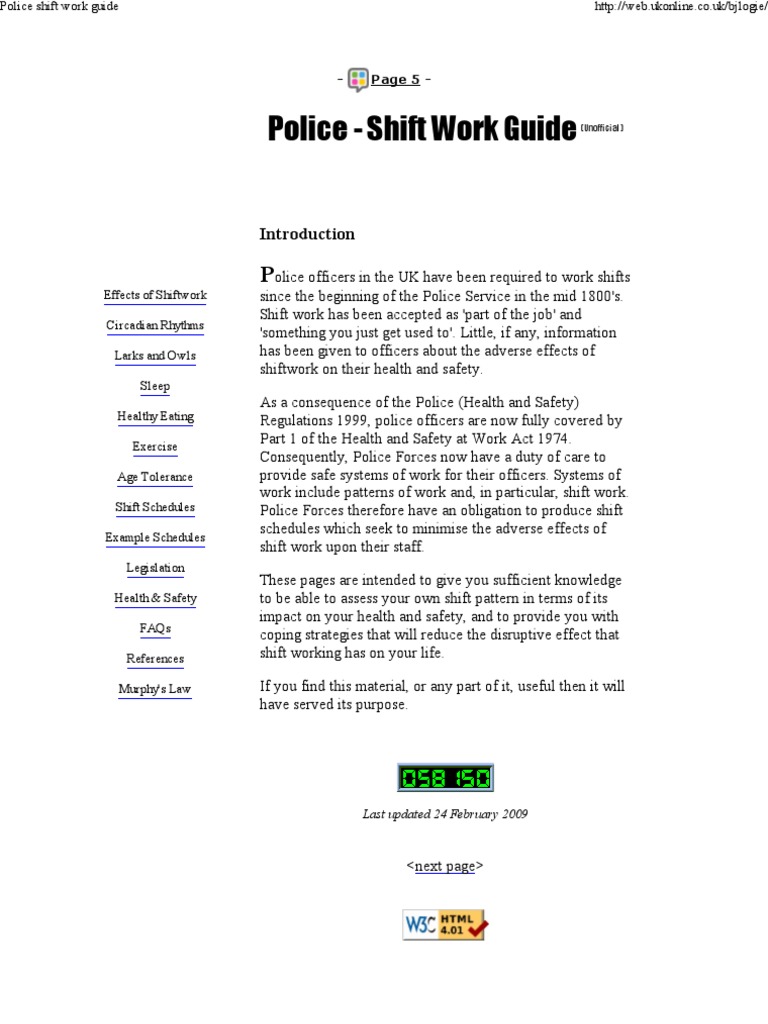 Police Shift Work Guide Shift Work Circadian Rhythm